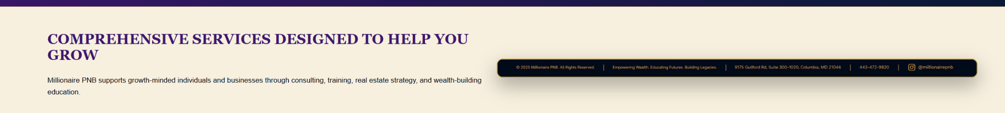 Millionaire PNB footer contact strip